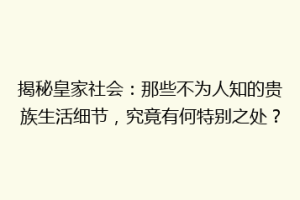 揭秘皇家社会：那些不为人知的贵族生活细节，究竟有何特别之处？