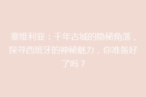塞维利亚：千年古城的隐秘角落，探寻西班牙的神秘魅力，你准备好了吗？