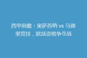 西甲前瞻：奥萨苏纳 vs 马德里竞技，欧战资格争夺战