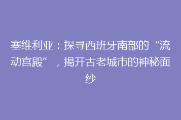 塞维利亚:探寻西班牙南部的“流动宫殿”,揭开古老城市的神秘面纱