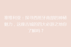 塞维利亚：探寻西班牙南部的神秘魅力，这座古城的四大必游之地你了解吗？
