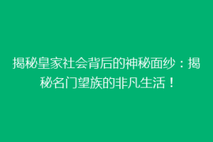 揭秘皇家社会背后的神秘面纱：揭秘名门望族的非凡生活！