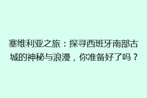 塞维利亚之旅：探寻西班牙南部古城的神秘与浪漫，你准备好了吗？