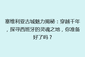 塞维利亚古城魅力揭秘：穿越千年，探寻西班牙的灵魂之地，你准备好了吗？